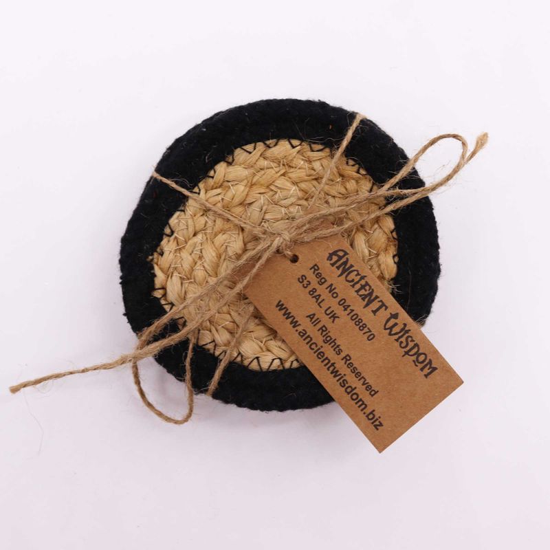 Dessous de Verre Naturel - Jute & Coton 10cm (lot de 4) - Bordure Noire