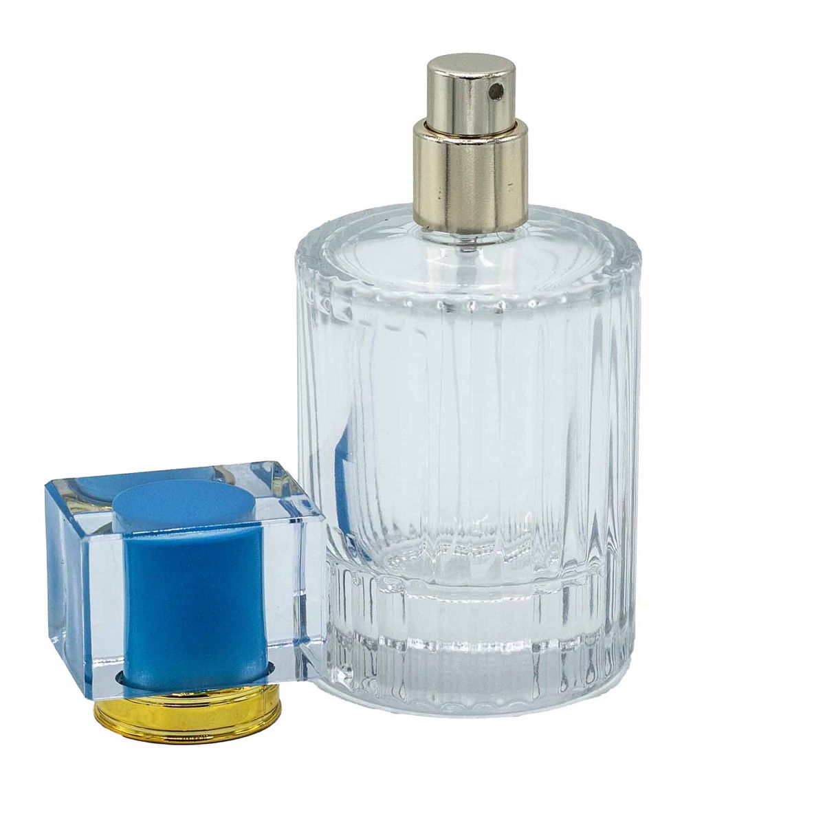 Frascos de vidro para perfume com pulverizador e tampa azul 50 ml