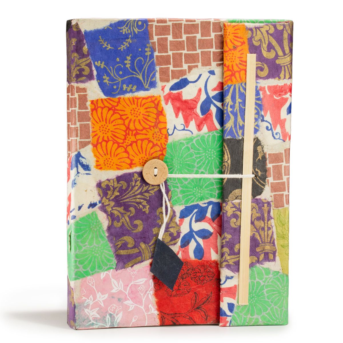 Caderno Lokta Patchwork – Grande (21x15 cm) – 45 folhas – Inclui marcador de páginas – Multicolorido