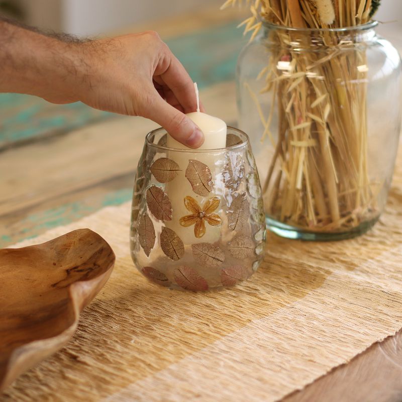 Natural Floral Glass - Vase Candle Holder - Spring - (12x11cm)