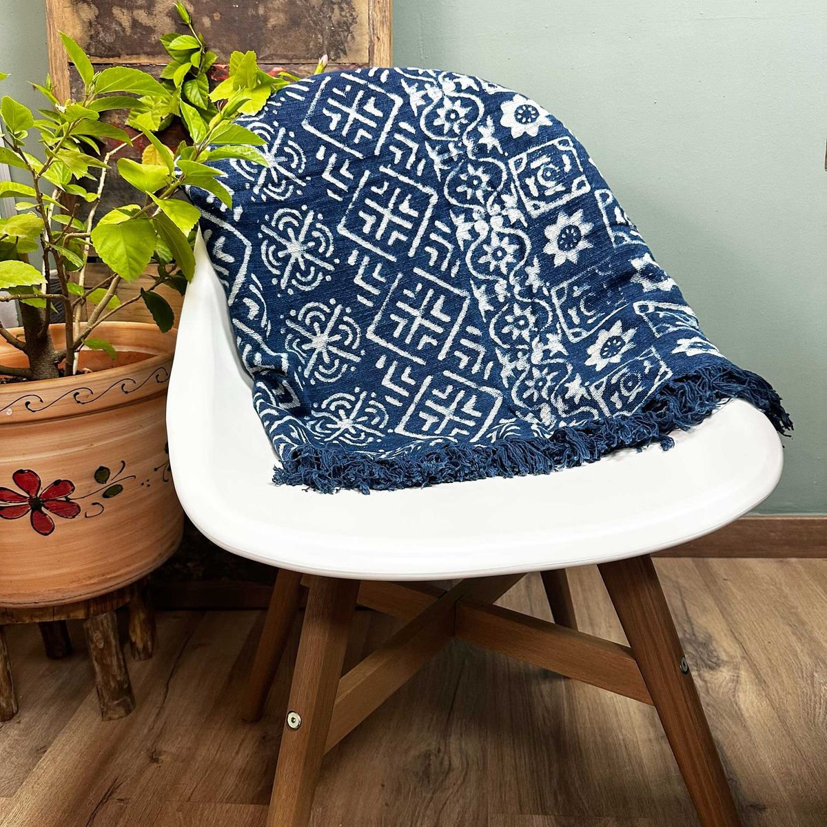 Manta índigo feita à mão - 170x120 cm - Desi Stripes