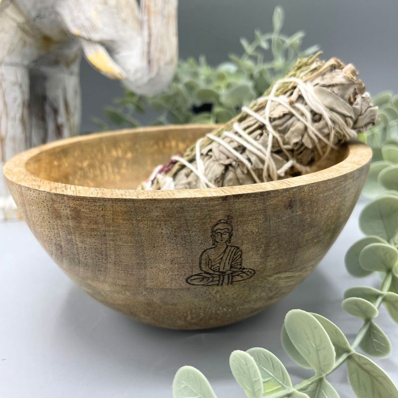 Bol en Bois pour Fumigation et Offrandes Rituelles - Bouddha - 13x7cm
