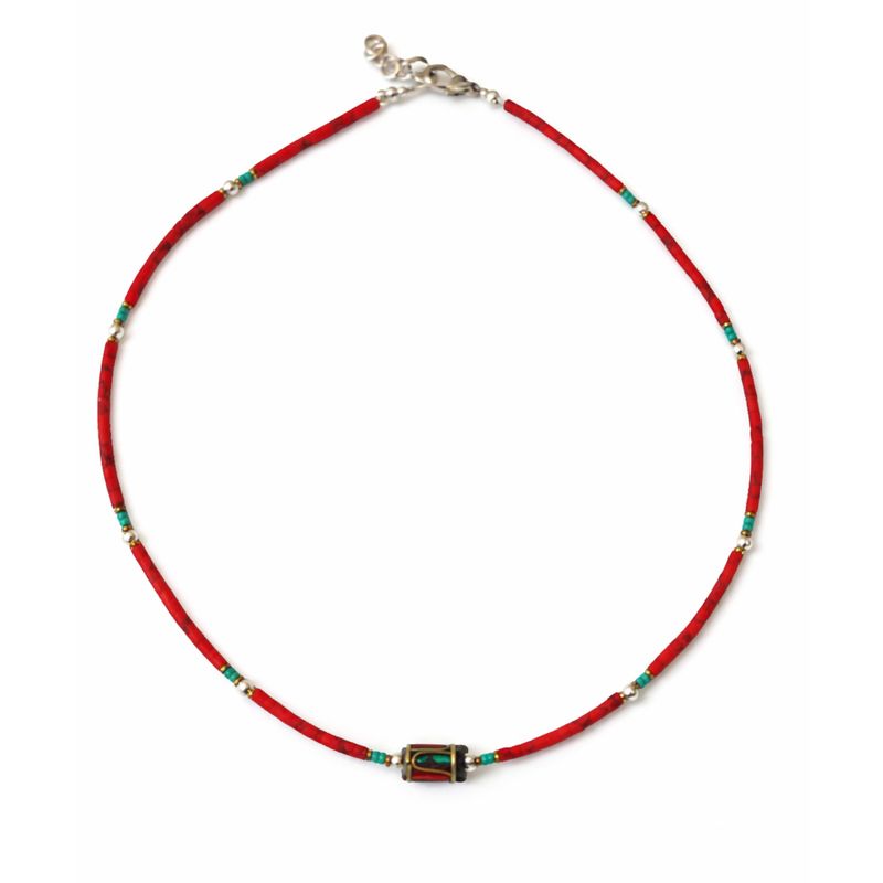 Collier Népalais en Pierre Extra-Fine - Perle Tribale Corail