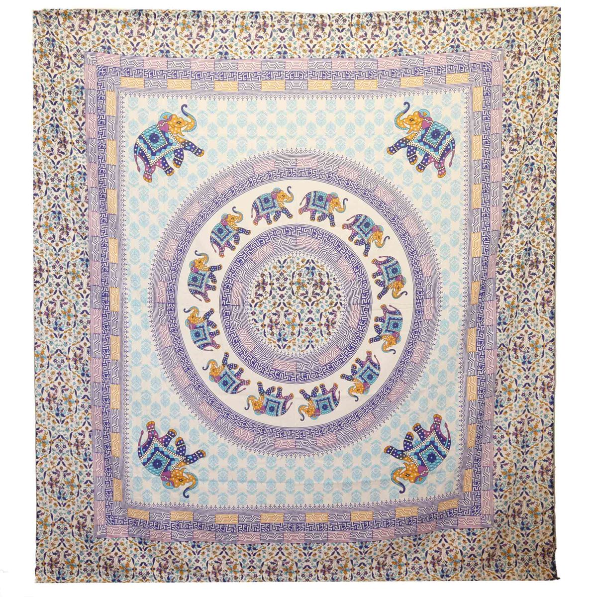 Tapete / Pendente - Mandala Elefante - Turquesa/Azul sobre Creme