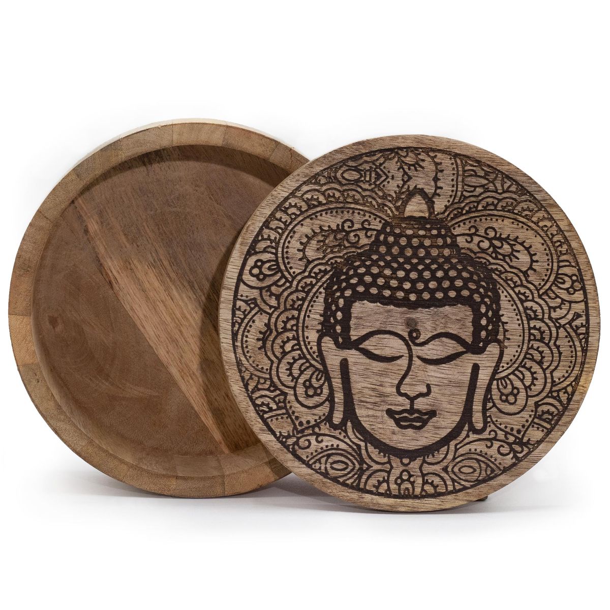 Caixa redonda grande 17,5x7,5 cm - Rosto de Buda preto
