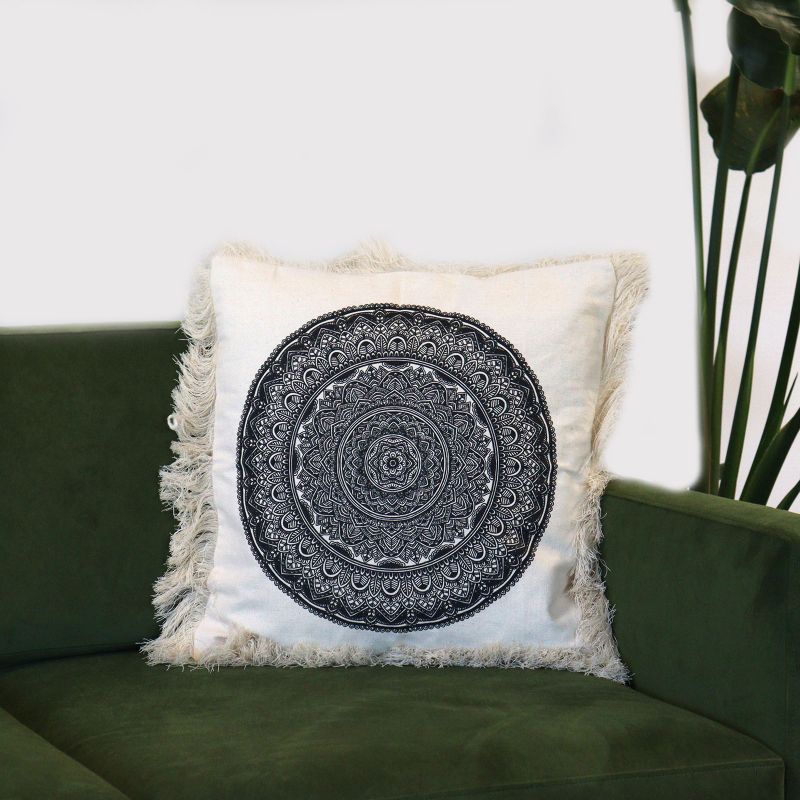 Tradiční Mandala Polštář - 45x45cm - Černý