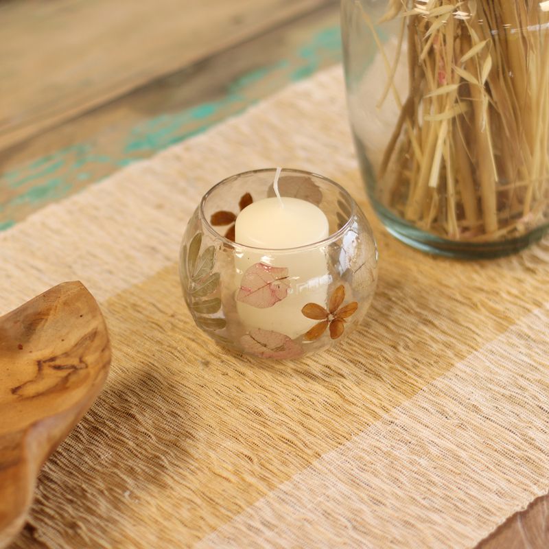 Natural Floral Glass - Bowl Candle Holder - Spring - (8x10cm)