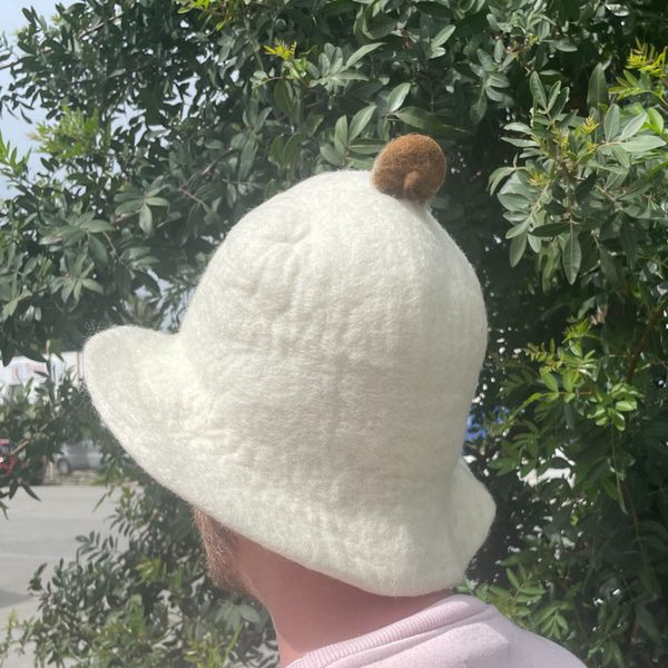 Felted Sauna Bowl Hat - Natural