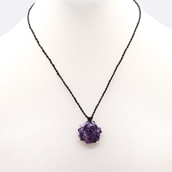 Pendentif Hexagone en Gemmes Lacées - Lépidolite