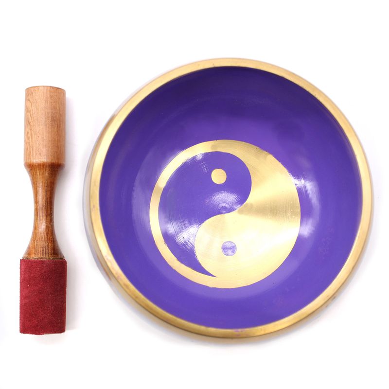 Großes Yin- und Yang-Klangschalen-Set, Weiß/Lila, 14 cm