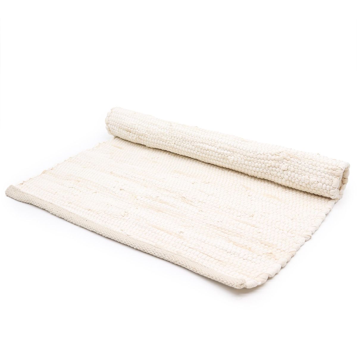 Tapete indiano grande de algodão tecido à mão - 130x170 cm - Creme