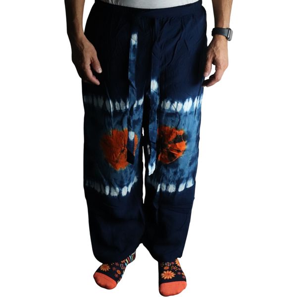 Japanese Style Lounge Pants - Teal & Orange - L