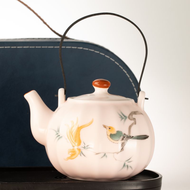 Travel Teapot Set & Four Cups - Pink Vintage Pumkin Style