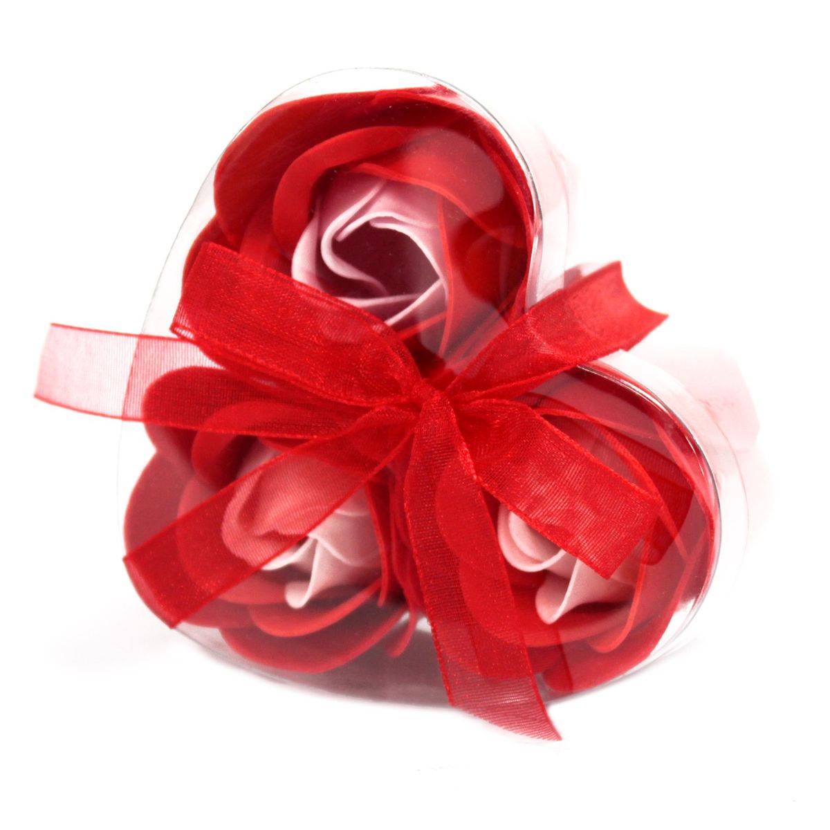 Conjunto de 3 flores de sabão em caixa em forma de coração - Rosas Vermelhas