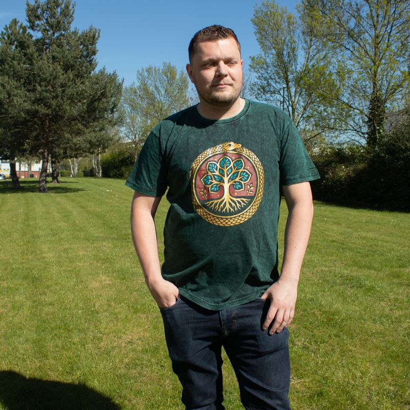 Nomad Sari Camiseta de algodón lavado a piedra - Árbol de la Vida - Verde - XL