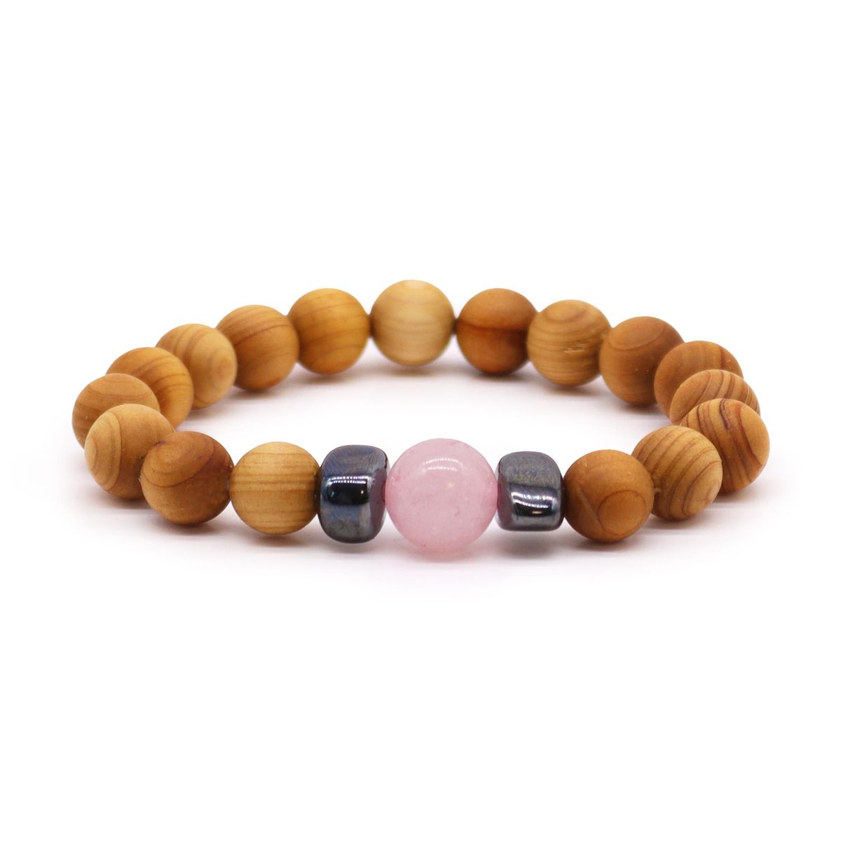 Pulseira de Cedro - Chakra do Coração - Quartzo Rosa