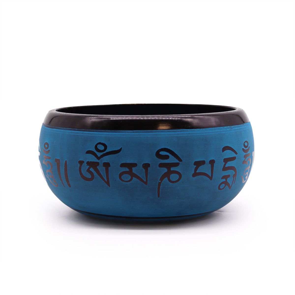 Taça tibetana de pó de terra - Cinco Budas Mantra Azul - 16 cm