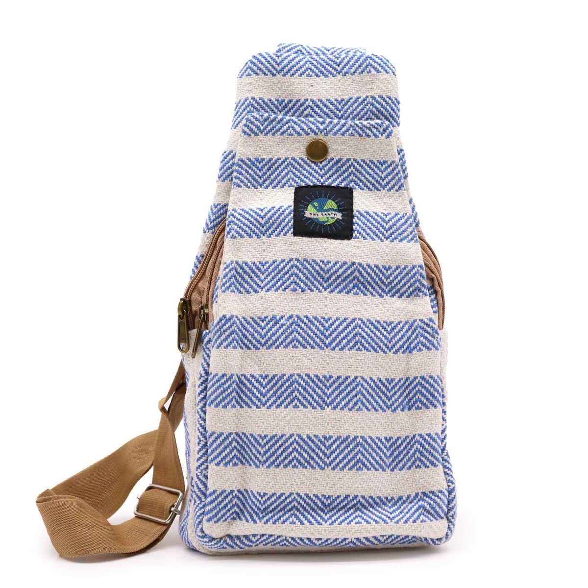 Mala a tiracolo em algodão natural - azul e branco