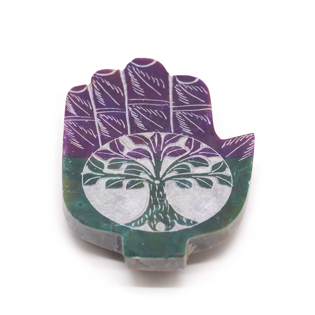 Porta-incenso Hamsa Médio em Esteatita 13x9cm - Árvore da Vida