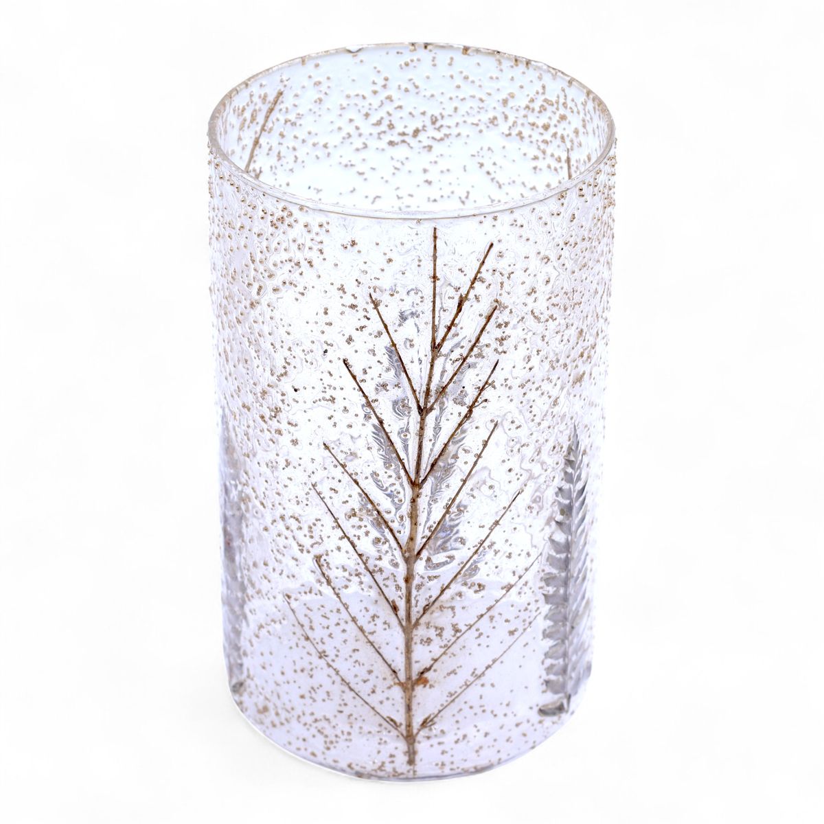 Castiçal de vidro floral natural - Vaso alto - pinheiro (19x11 cm)