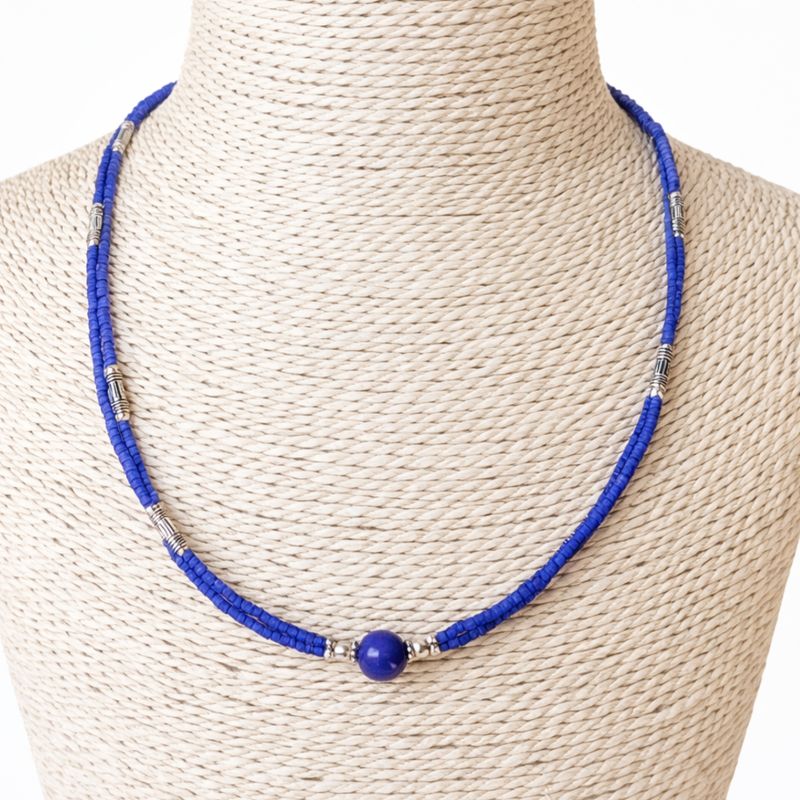 Nepalesische extra feine zweireihige Halskette - Anhänger aus blauem Onyx und Lapis