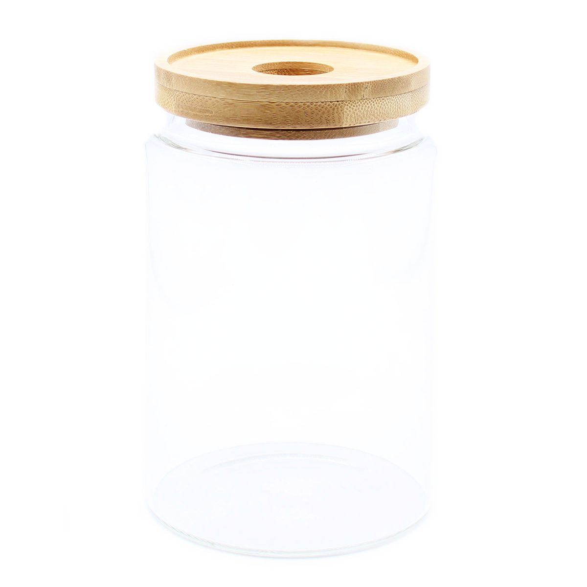 Frasco de vidro com tampa de bambu - 15 cm