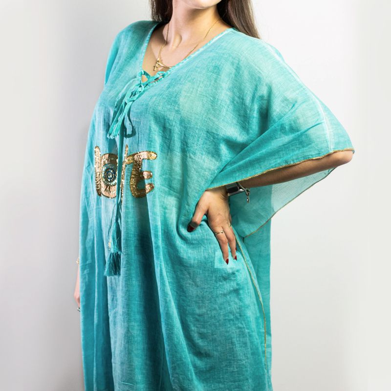Nomad Sari On the Med Kolekcija - Kaftan - Tirkizna & Zlatna Love Dizajn