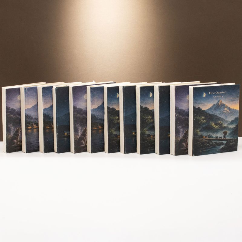 Med Mixed Mountain Moon Phase Notebooks - (12x8cm) - 40 leafs (3x4 assorted Des) - In Display Case