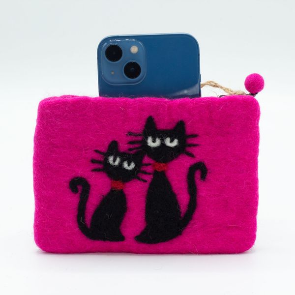 Pochette Zippée en Feutre Naturel (assortiment) - Deux Chats