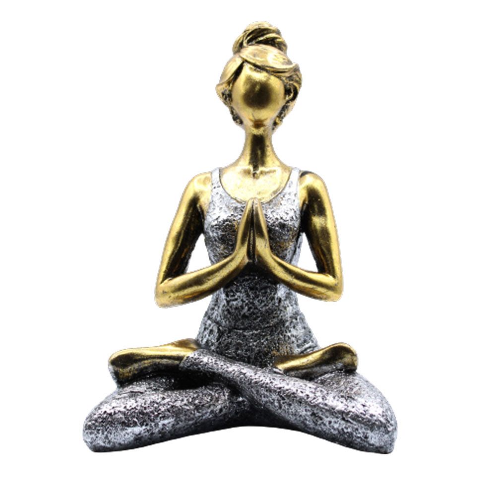 Figura de Mulher a Praticar Ioga -  Bronze e Prata 24 cm