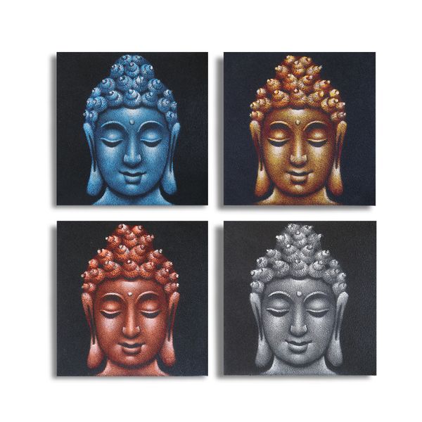 Set de 4 Detalles de Cabezas de Buda en Arena 40x40cm
