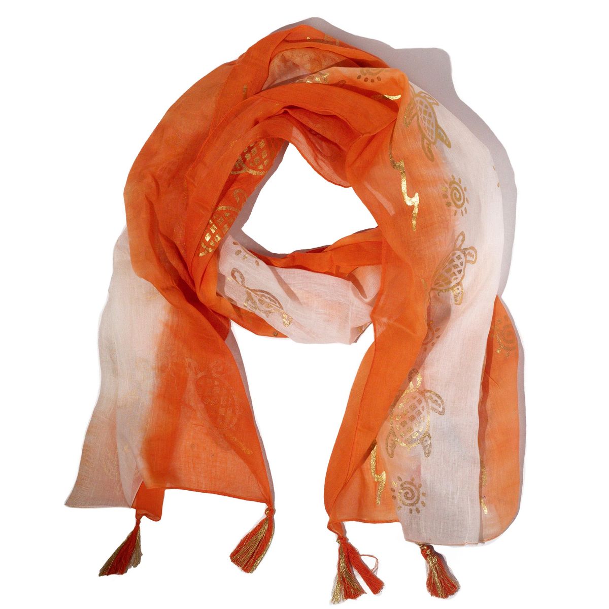 Lenço Nomad Sari de Verão com padrão de tartarugas – coral (180x50 cm)