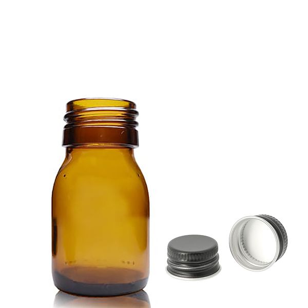 Jantarna Staklena Farmaceutska Boca s Aluminijskim Crnim Čepom 30ml