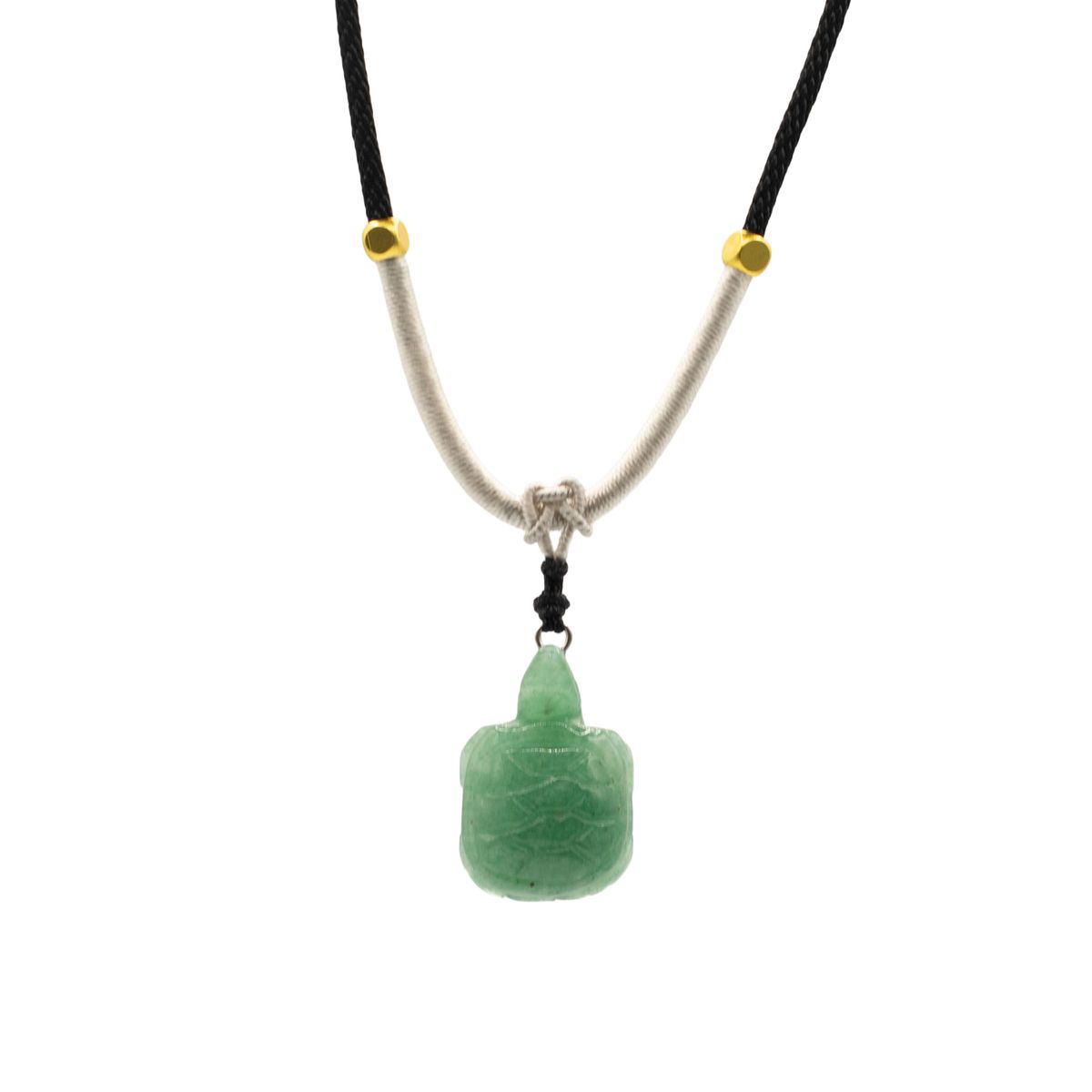 Colar de cordão com pendente de pedra preciosa - Tartaruga de jade