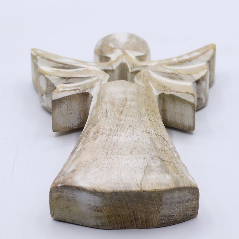 Anđeo od Drveta Manga - Bijela Patina s Izrezanom Zvijezdom - 18cm