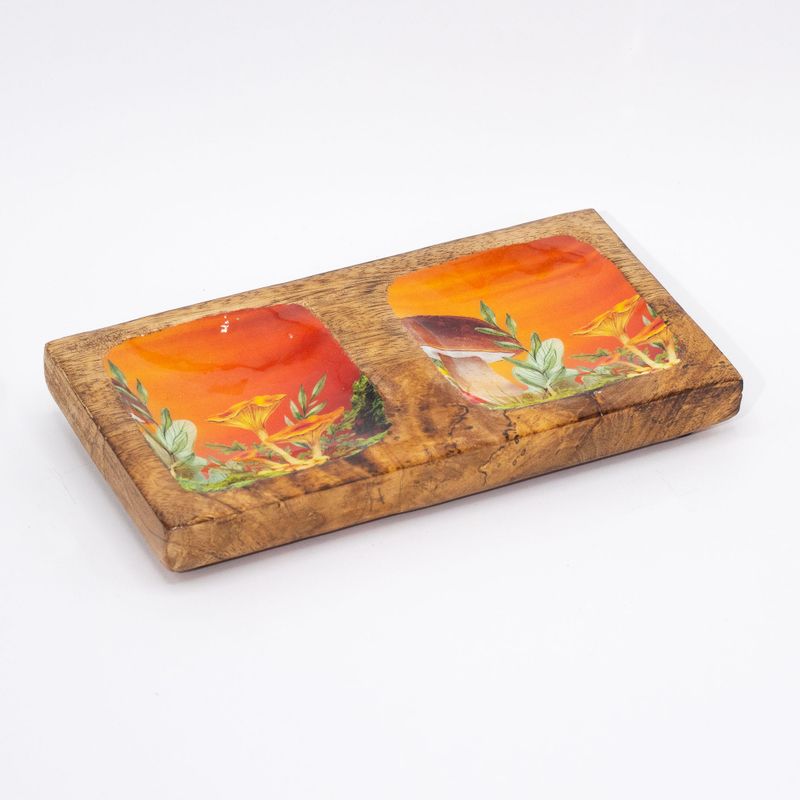 Double plateau à bijoux 20x10x2,5 cm - Design Champignon Bordeaux