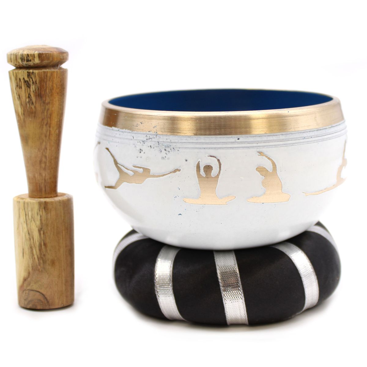 Conjunto de Taças Tibetanas - Movimentos de Yoga - Branco/Azul 10,7 cm