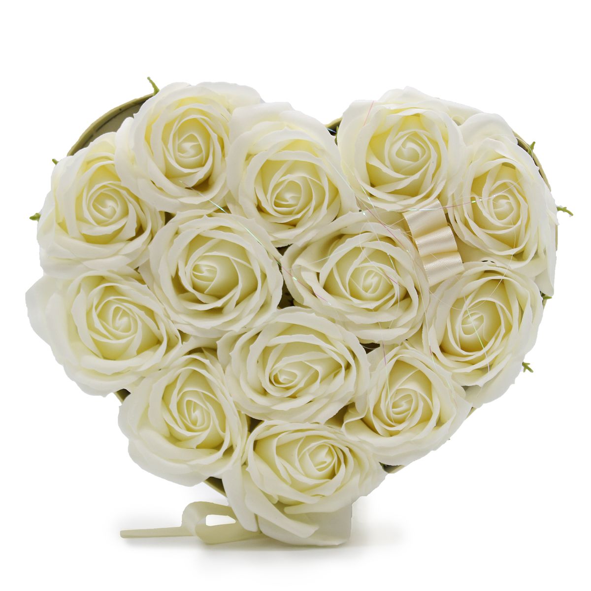 Caixa de Presente - Flor de Sabão  13 Rosas Creme - coração