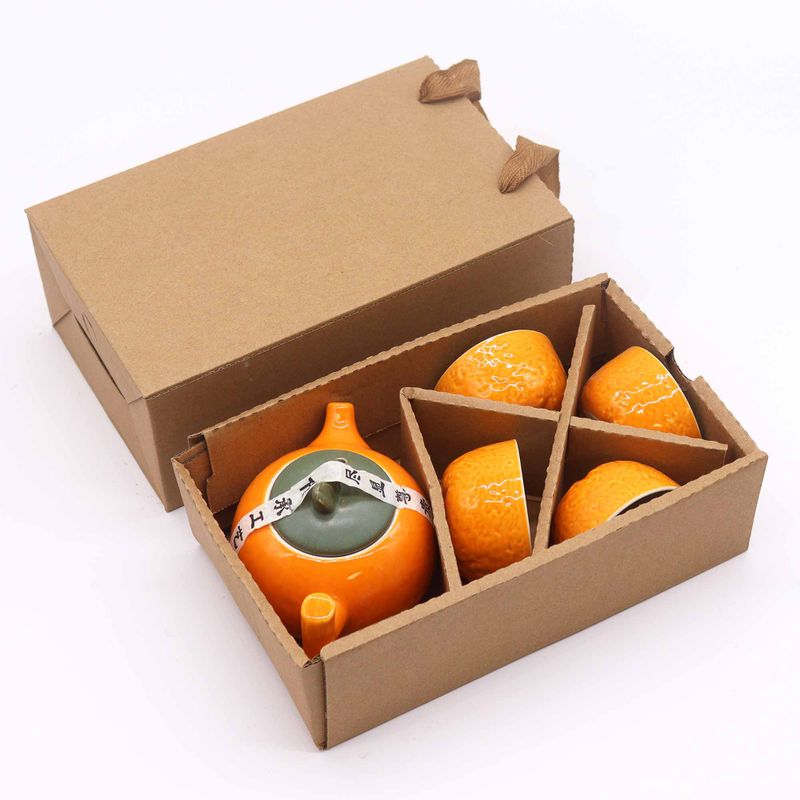 Set de Théière Orange - Pot & Quatre Tasses