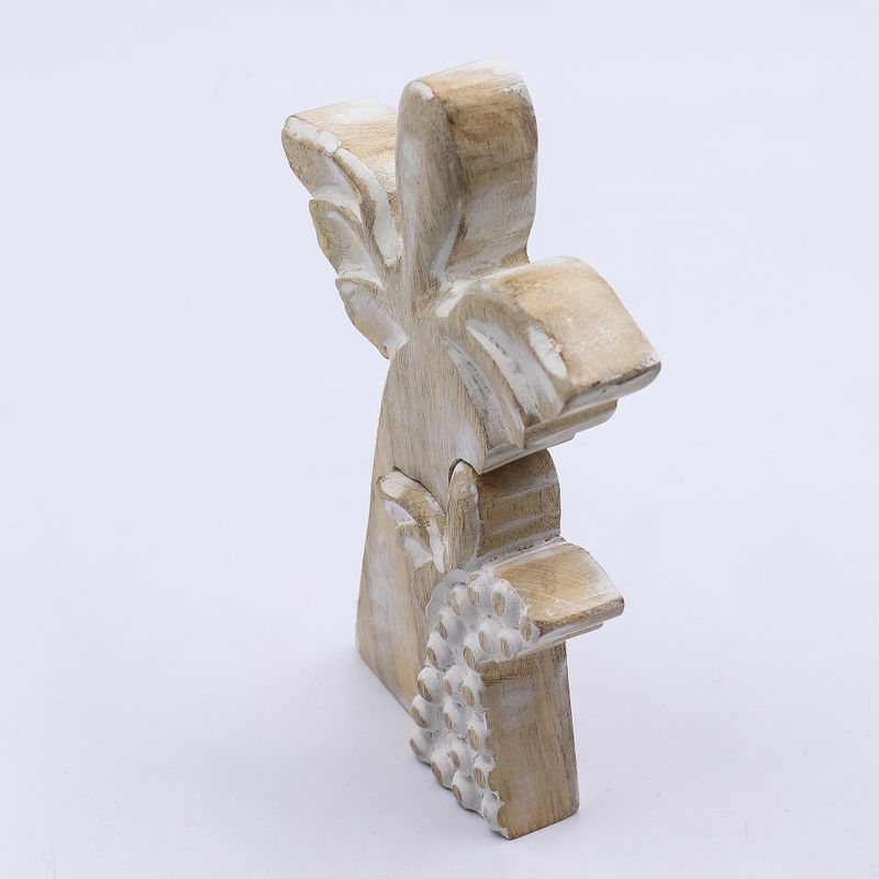 Anđeo u Anđelu od Drveta Manga - Bijela Patina - 15cm