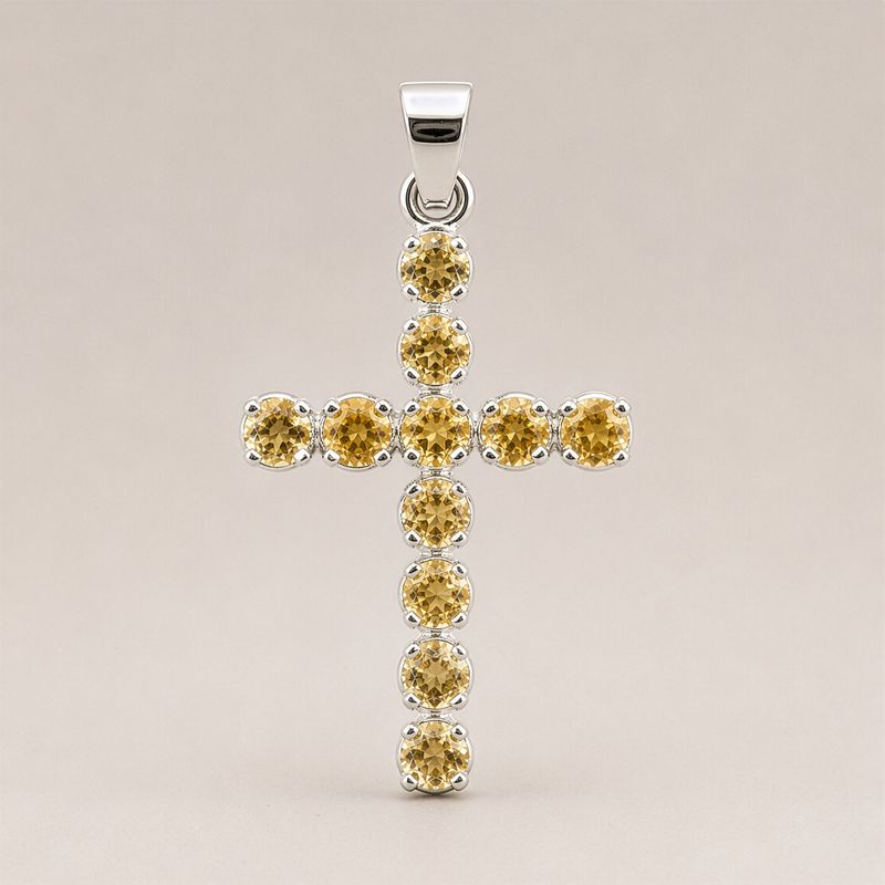 Indian Devotional Pendant - Silver Plated (45cm Chain)- Citrine Crucifix
