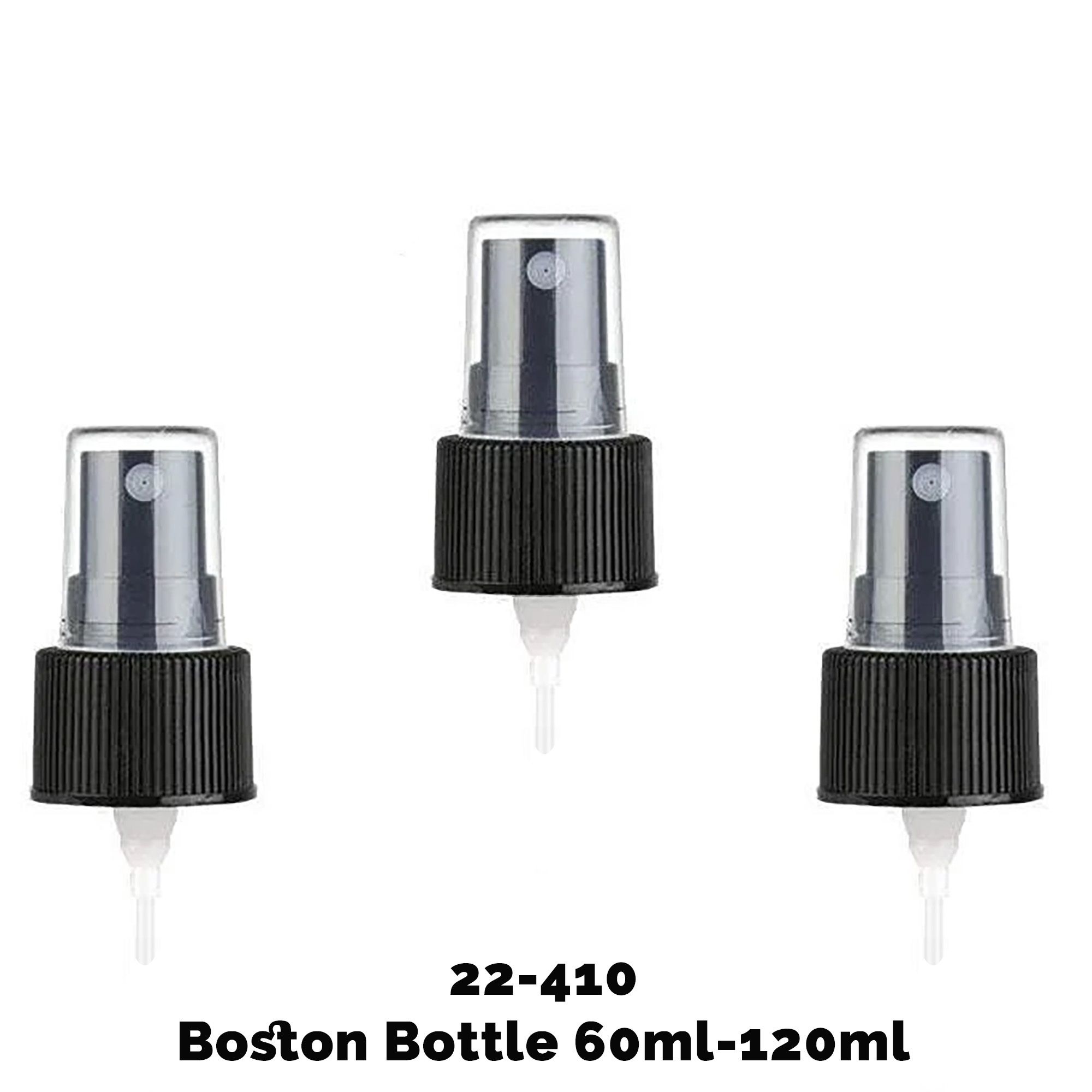Spray Cap Amber Boston Bottle (for 120ml) - Black Plastic 22-410