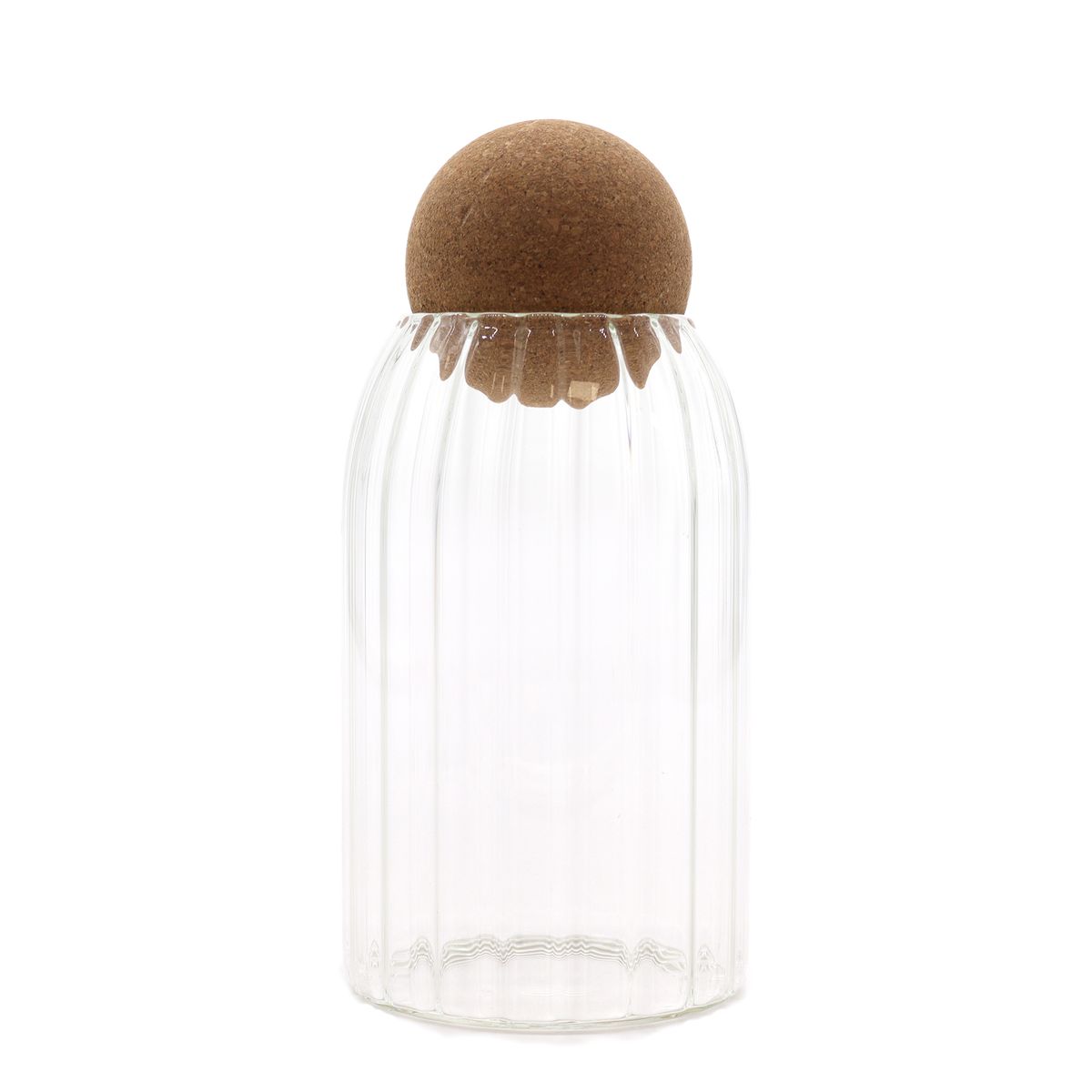 Frasco de vidro Cottage com bola de cortiça - Canelado - 15 cm