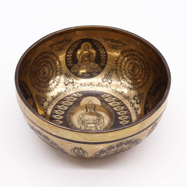 Bol Gravé de Guérison Tibétain - 21cm - 5 Bouddhas