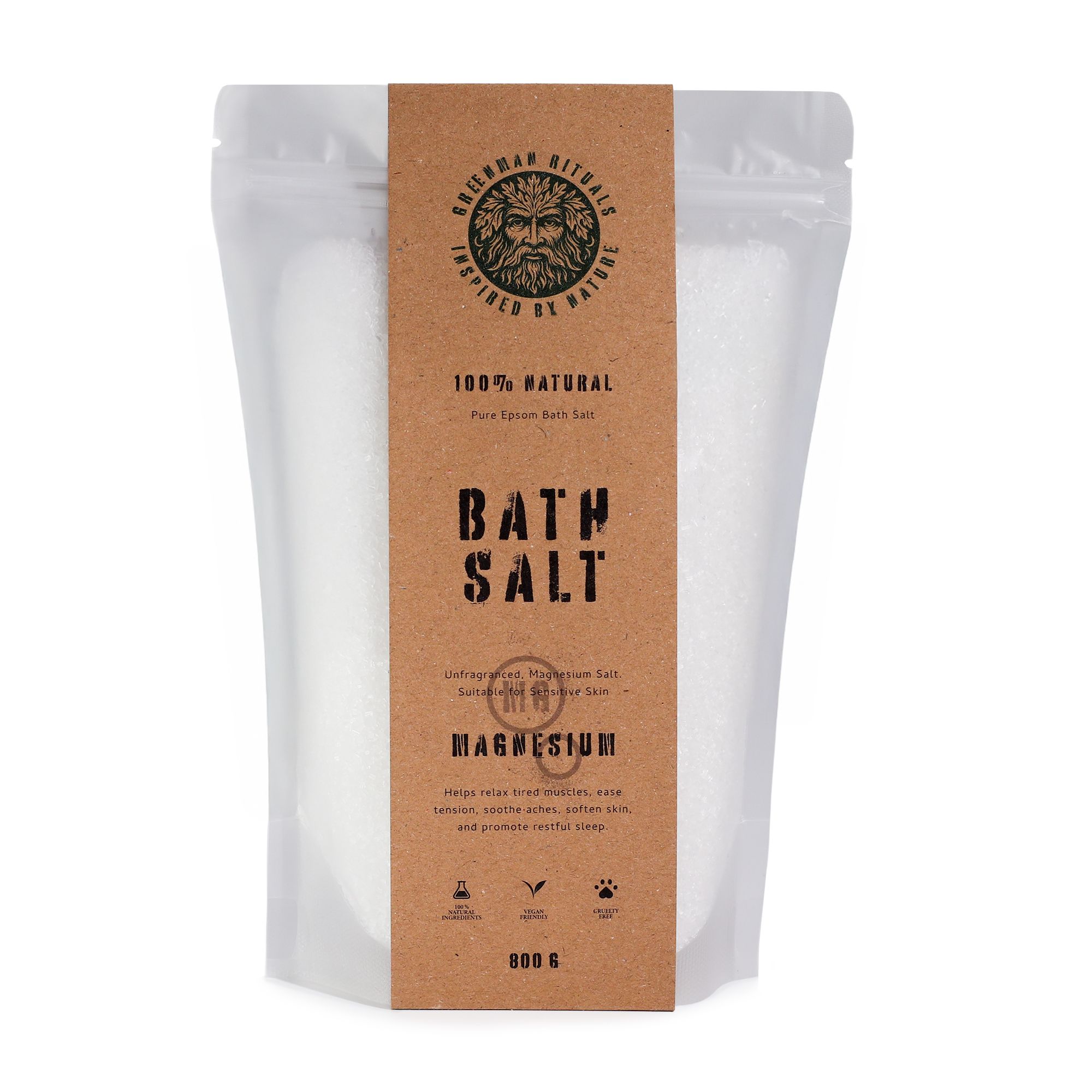 Pure Magnesium Epsom Bath Salt for Muscle Relaxation & Skin Softening - Unscented, UK Crafted, Resealable Pouch