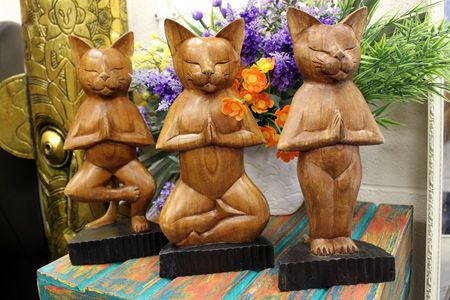 Hand Carved Yoga Cat