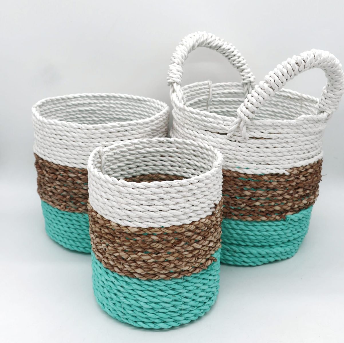 Conjunto de cestos de algas marinhas - Verde/Natural/Branco