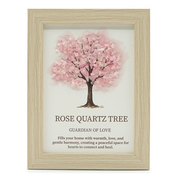 Cuadro de piedra preciosa - Árbol de la Vida - Cuarzo rosa (20x14.7x1cm)