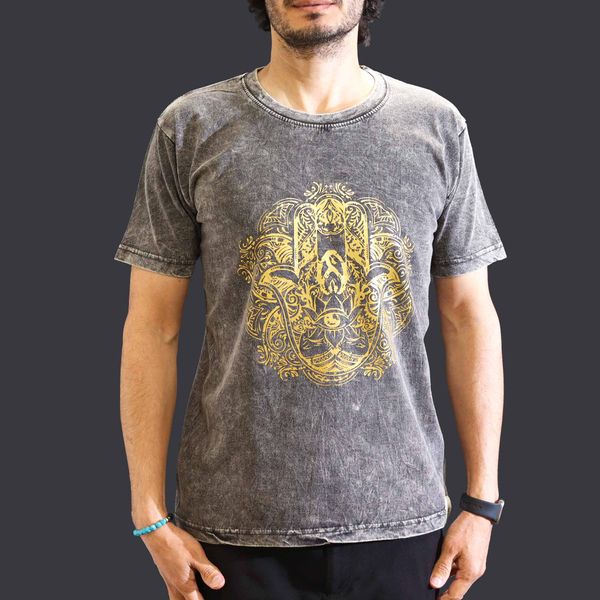 Medium Stone Washed Teashirt - Hamsa - Dark Grey