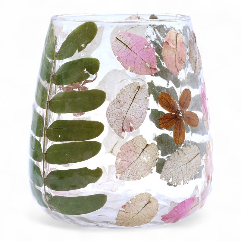 Natural Floral Glass - Vase Candle Holder - Spring - (12x11cm)